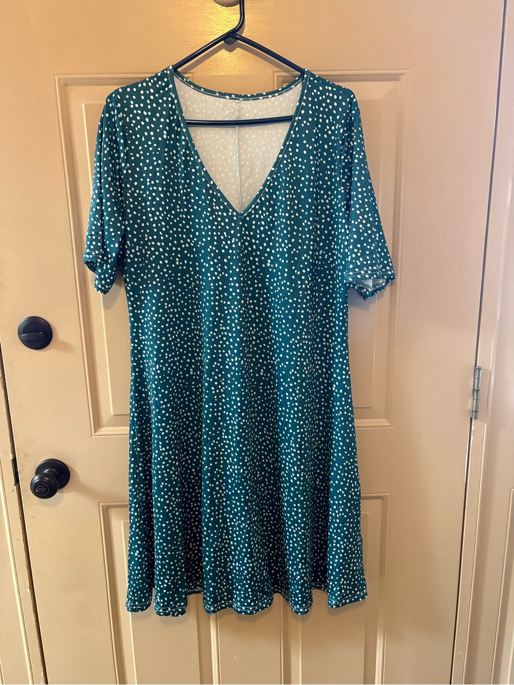 V-Neck Green Dot Swing Dress